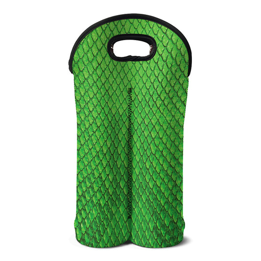 Green Python Snakeskin Print Double Neoprene Wine Tote