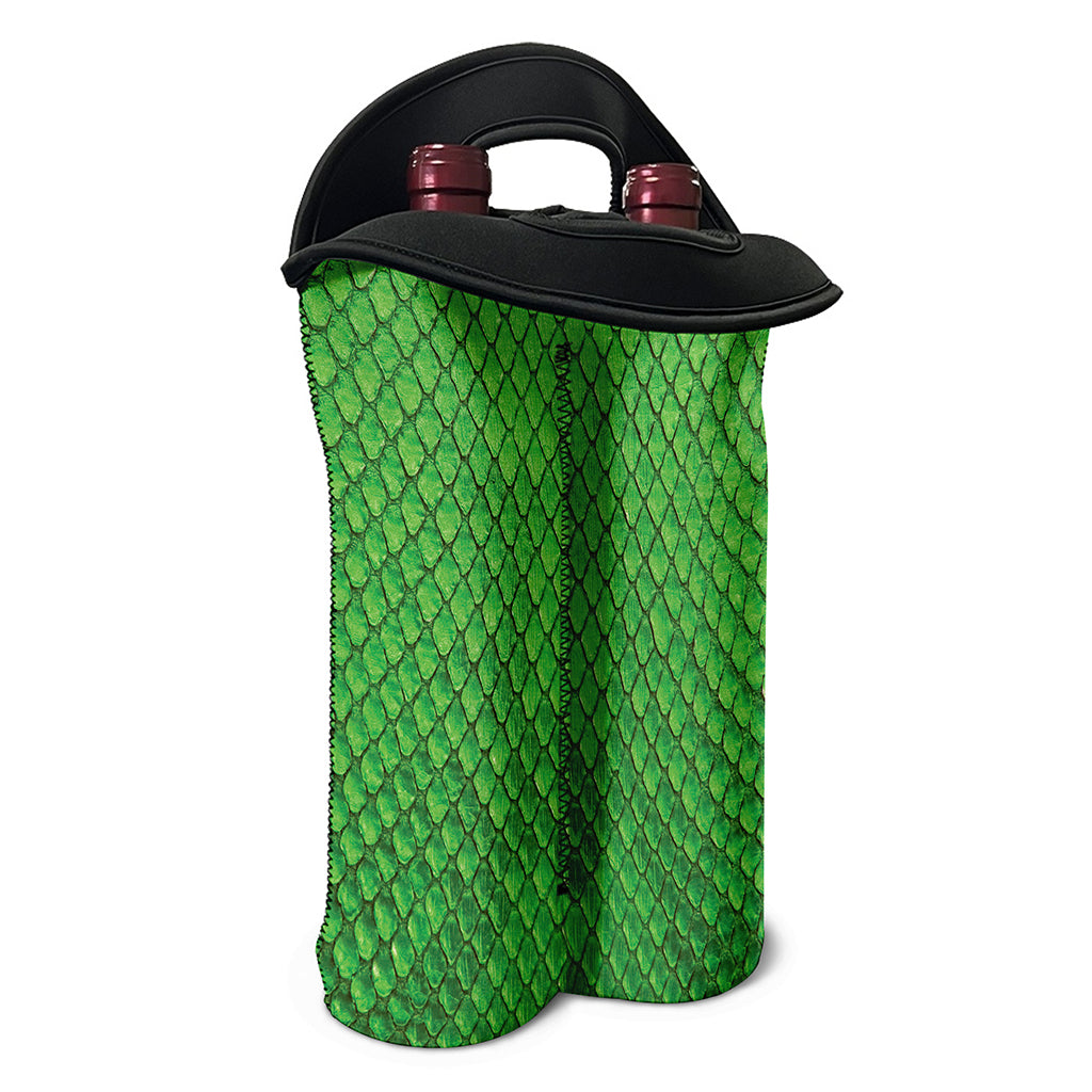 Green Python Snakeskin Print Double Neoprene Wine Tote
