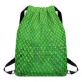 Green Python Snakeskin Print Drawstring Backpack