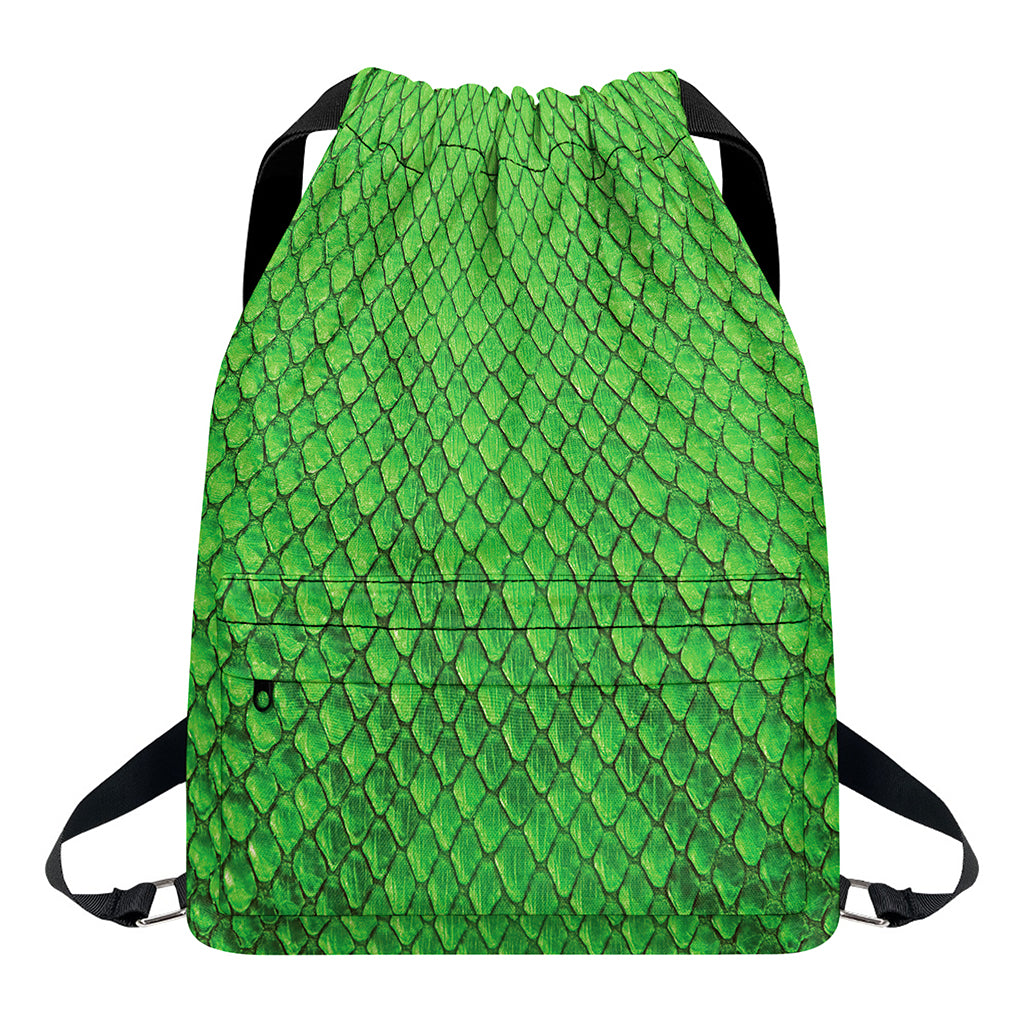 Green Python Snakeskin Print Drawstring Backpack