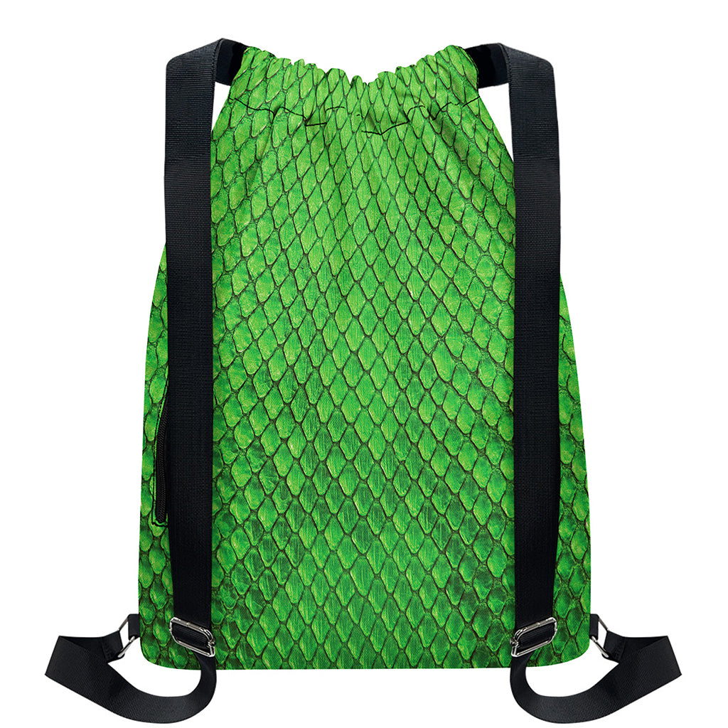 Green Python Snakeskin Print Drawstring Backpack