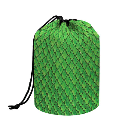 Green Python Snakeskin Print Drawstring Makeup Bag