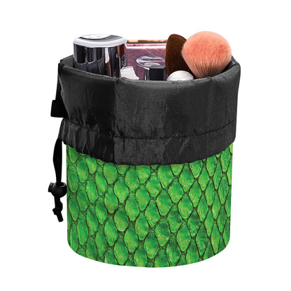 Green Python Snakeskin Print Drawstring Makeup Bag