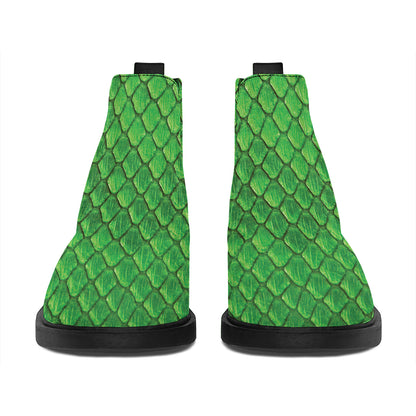Green Python Snakeskin Print Flat Ankle Boots