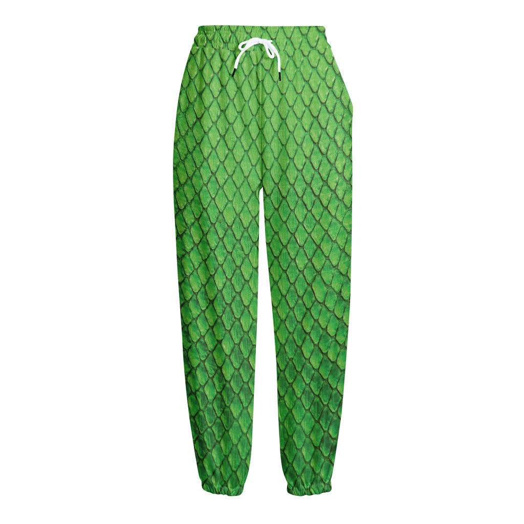 Green Python Snakeskin Print Fleece Lined Knit Pants