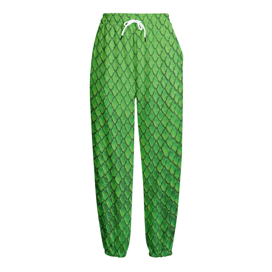 Green Python Snakeskin Print Fleece Lined Knit Pants