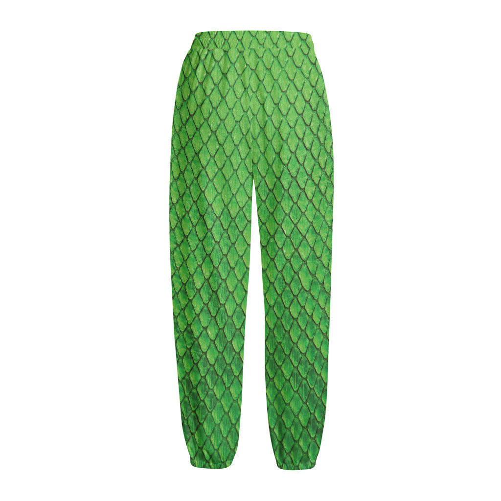 Green Python Snakeskin Print Fleece Lined Knit Pants