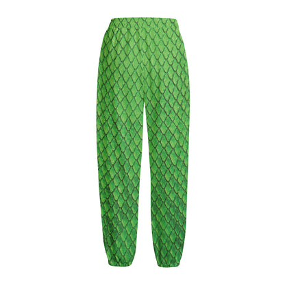 Green Python Snakeskin Print Fleece Lined Knit Pants