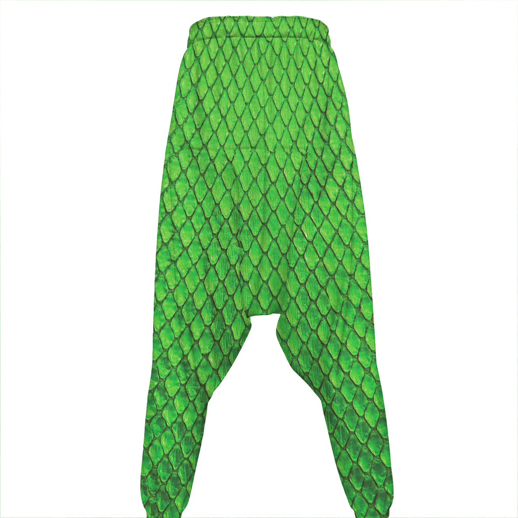 Green Python Snakeskin Print Hammer Pants