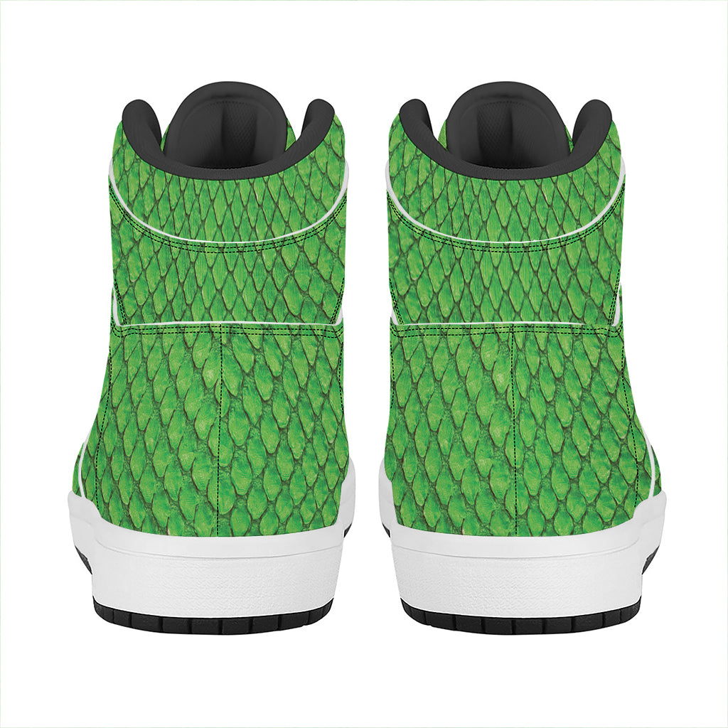 Green Python Snakeskin Print High Top Leather Sneakers