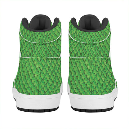 Green Python Snakeskin Print High Top Leather Sneakers