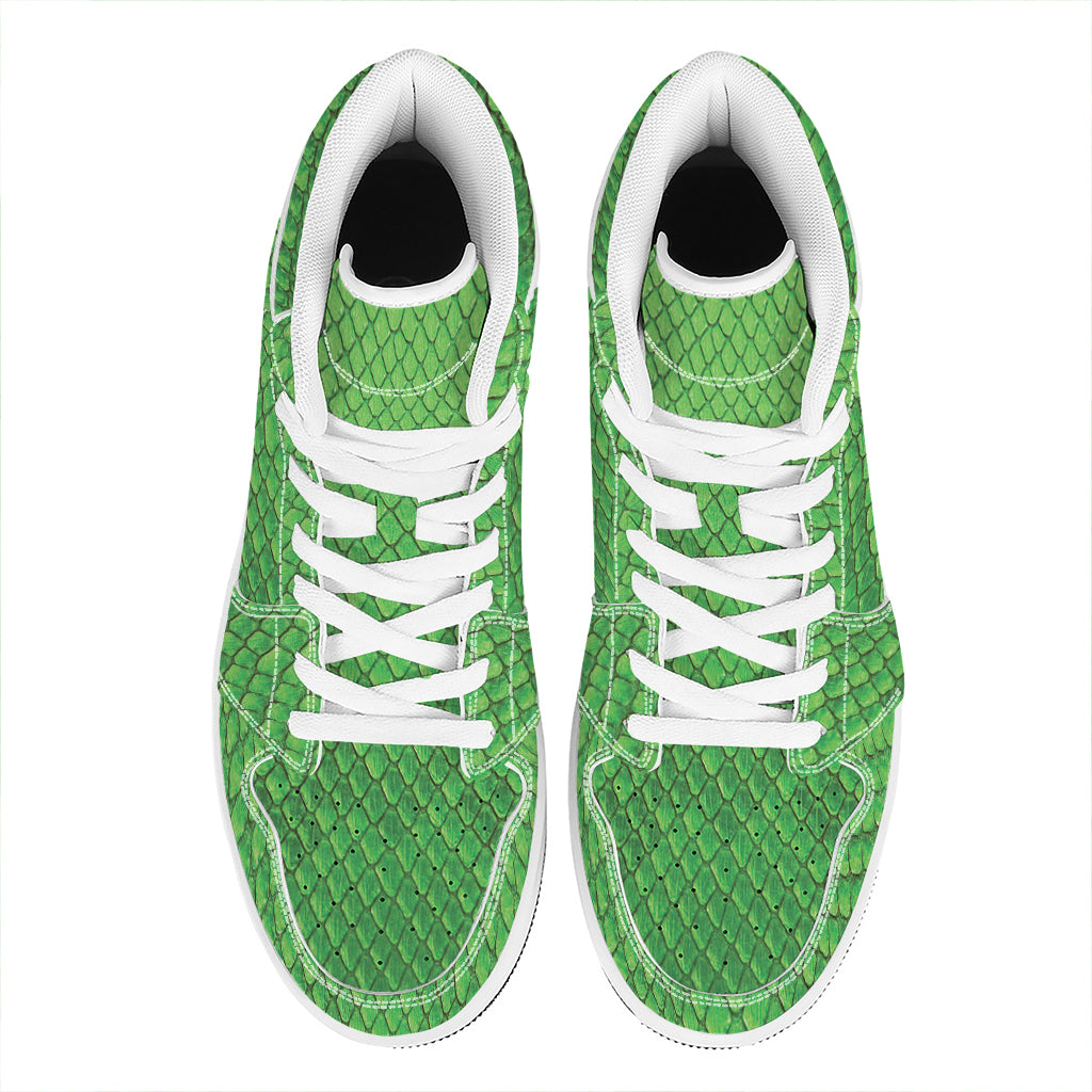 Green Python Snakeskin Print High Top Leather Sneakers