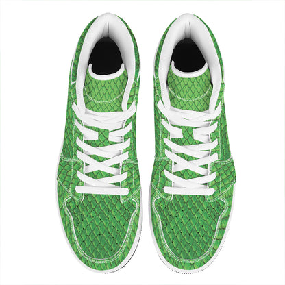 Green Python Snakeskin Print High Top Leather Sneakers