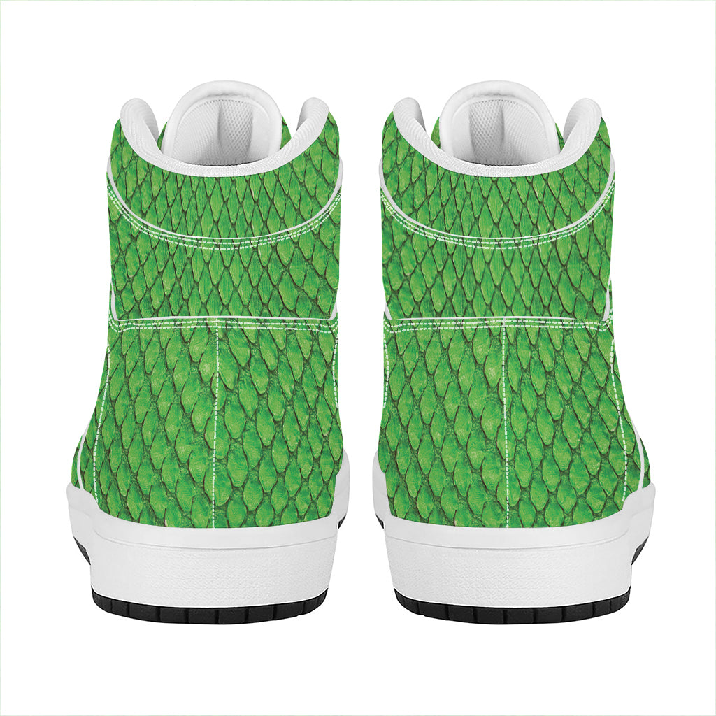 Green Python Snakeskin Print High Top Leather Sneakers