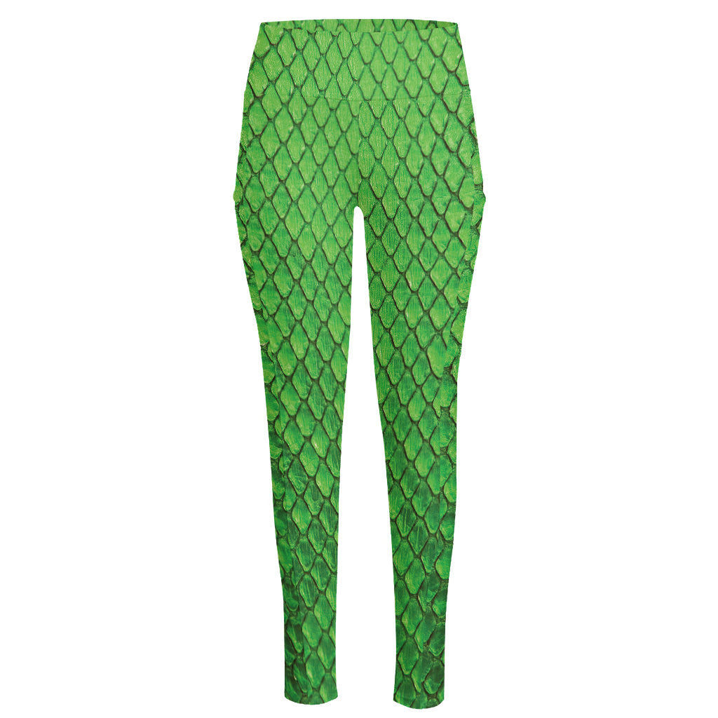 Green Python Snakeskin Print High-Waisted Pocket Leggings