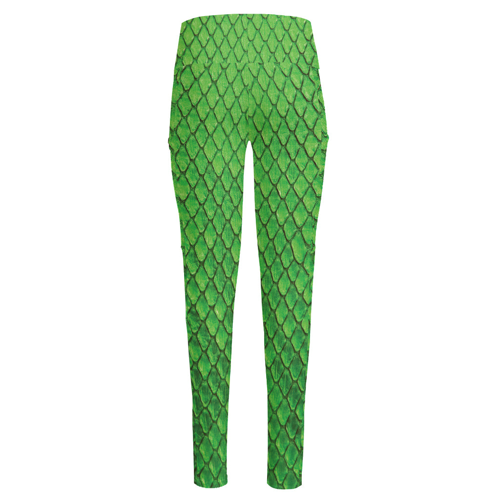 Green Python Snakeskin Print High-Waisted Pocket Leggings