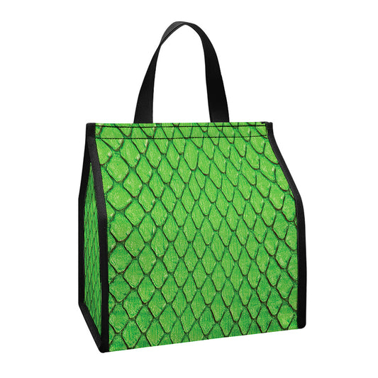 Green Python Snakeskin Print Insulated Lunch Tote
