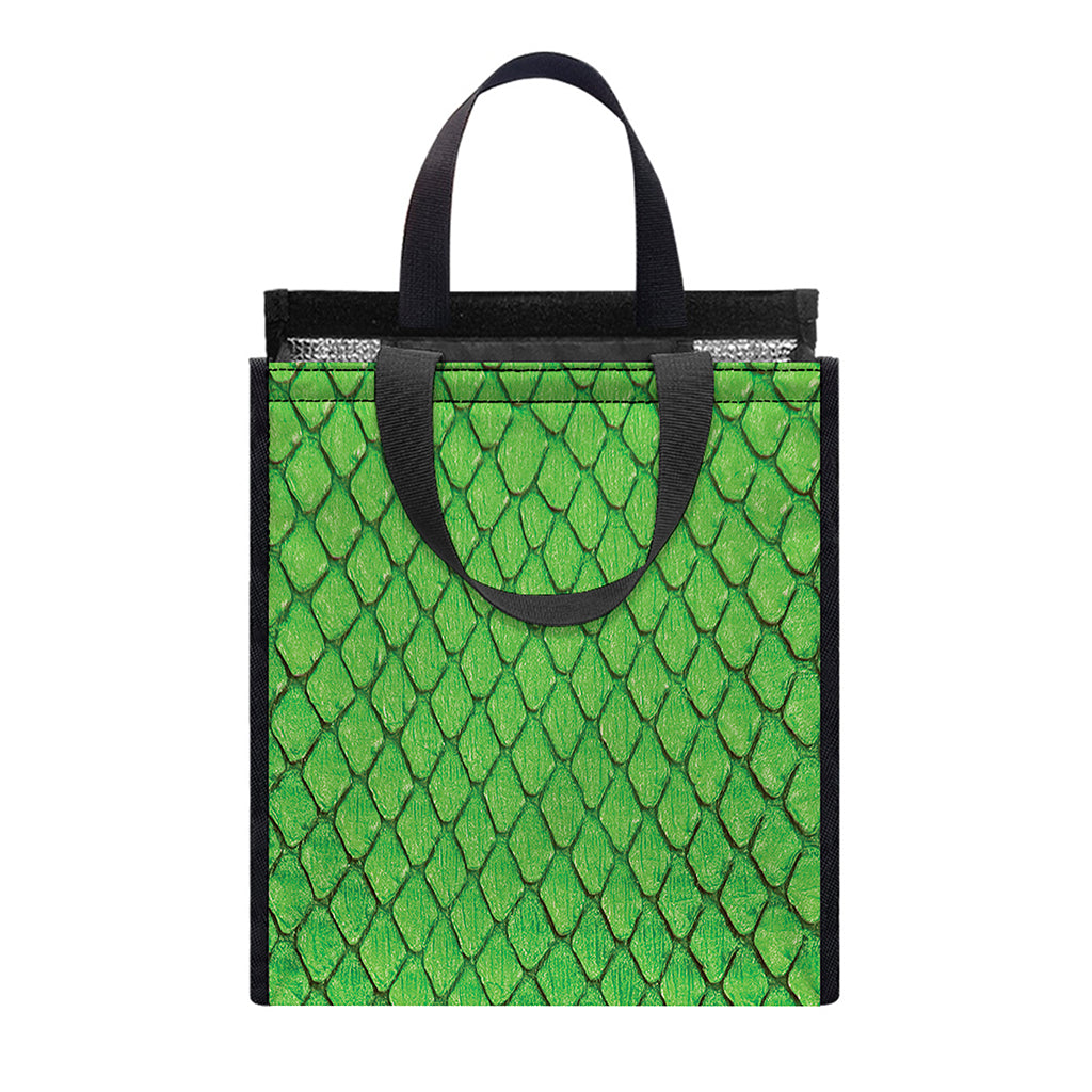 Green Python Snakeskin Print Insulated Lunch Tote