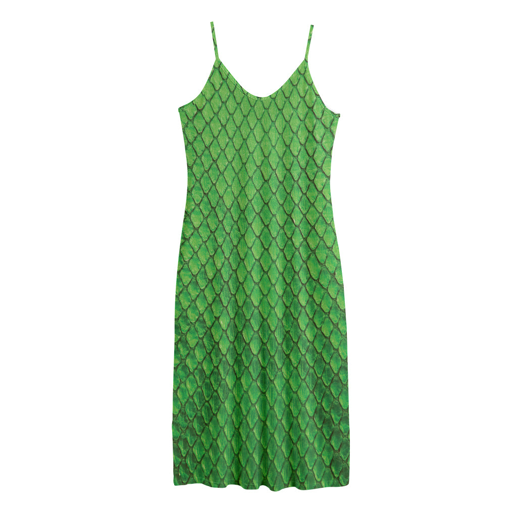 Green Python Snakeskin Print Jersey Midi Cami Dress