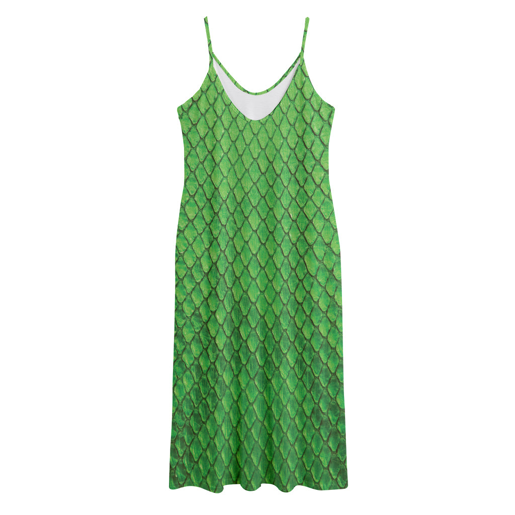 Green Python Snakeskin Print Jersey Midi Cami Dress