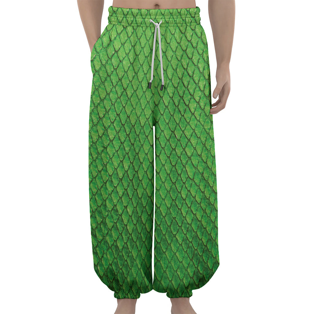 Green Python Snakeskin Print Lantern Pants