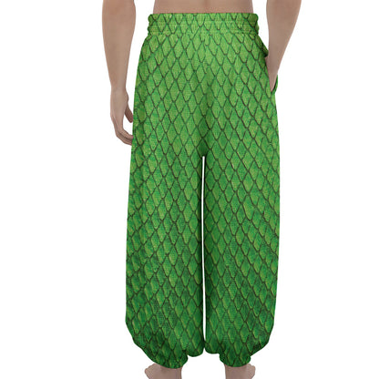 Green Python Snakeskin Print Lantern Pants