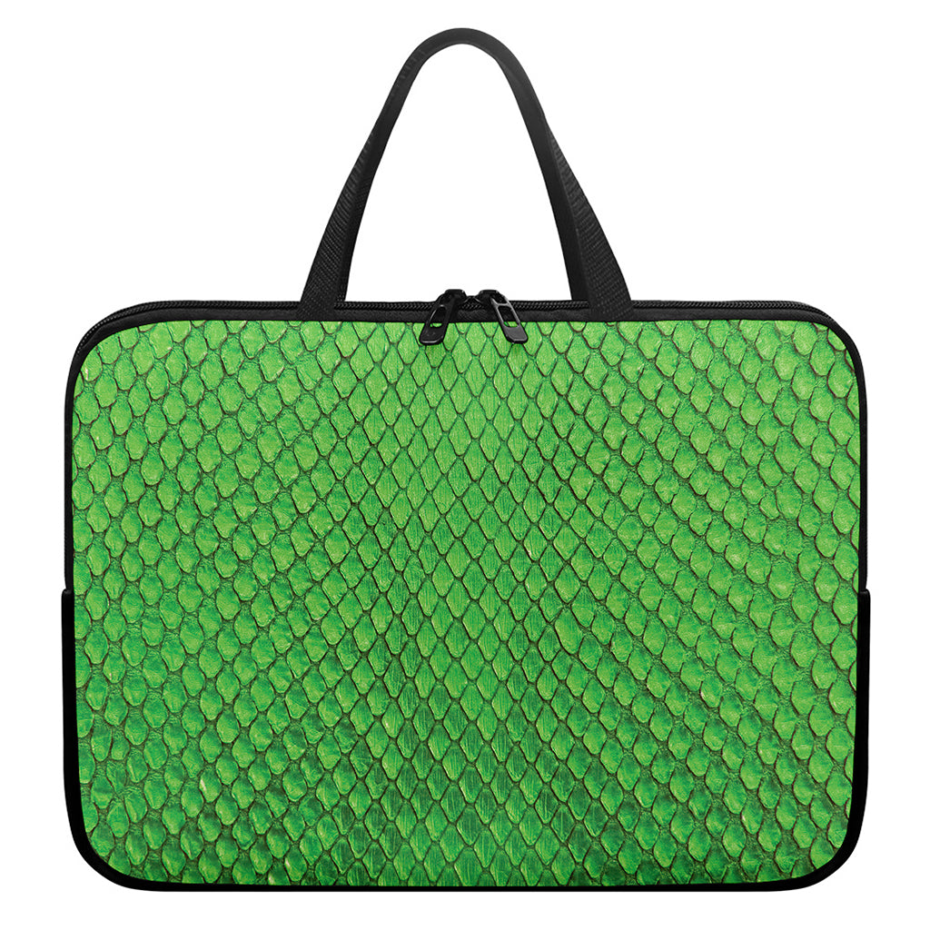 Green Python Snakeskin Print Laptop Sleeve With Handle