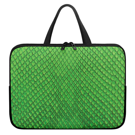 Green Python Snakeskin Print Laptop Sleeve With Handle