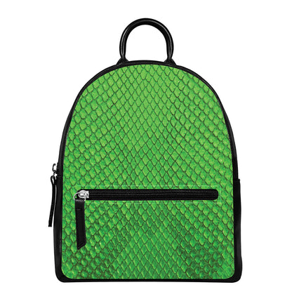 Green Python Snakeskin Print Leather Backpack