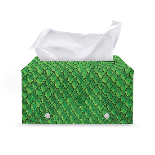 Green Python Snakeskin Print Leather Tissue Box Cover