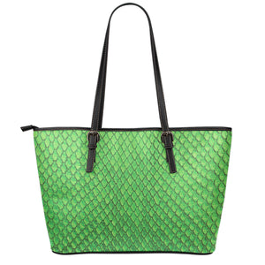 Green Python Snakeskin Print Leather Tote Bag