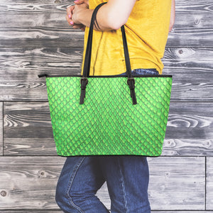 Green Python Snakeskin Print Leather Tote Bag