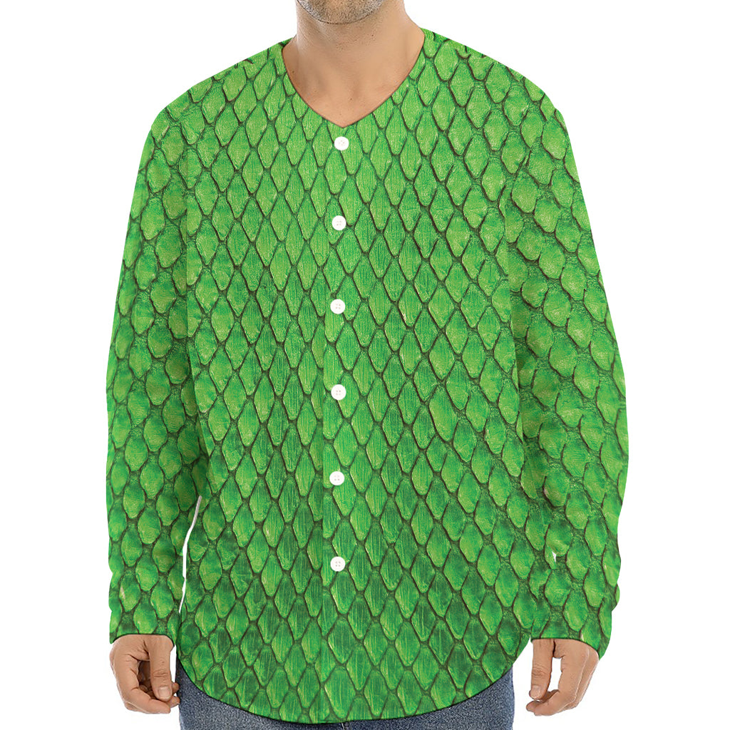 Green Python Snakeskin Print Long Sleeve Baseball Jersey