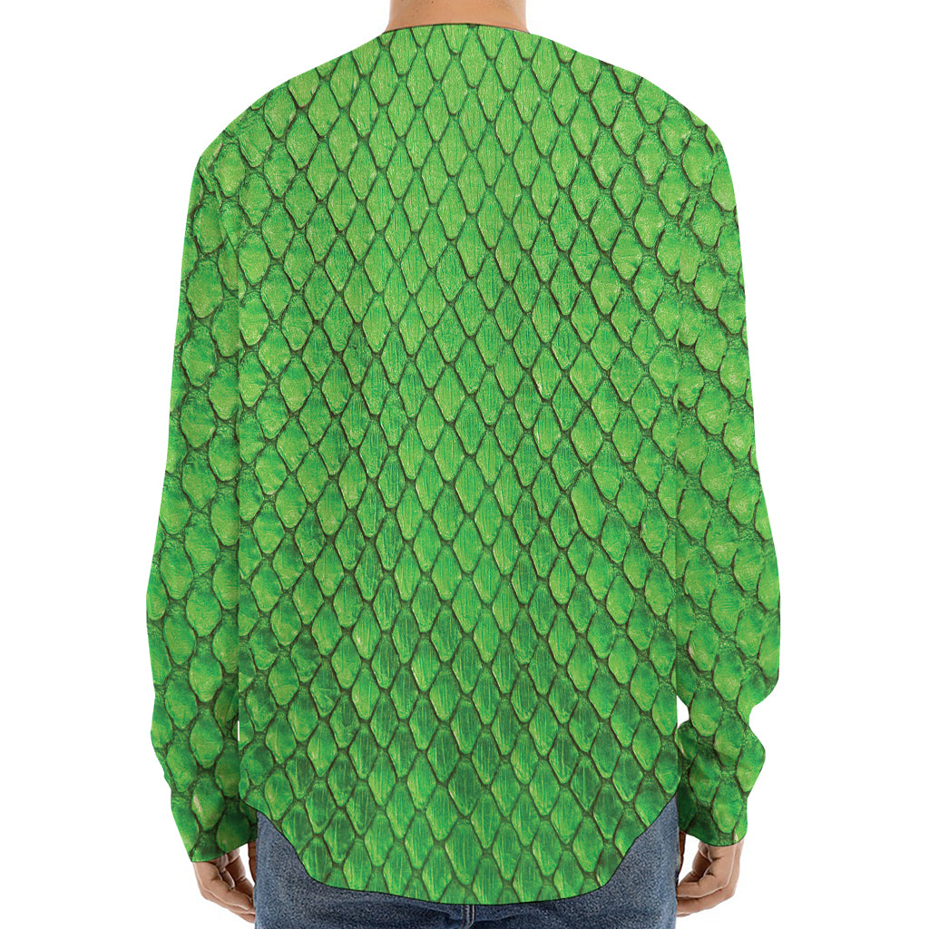 Green Python Snakeskin Print Long Sleeve Baseball Jersey