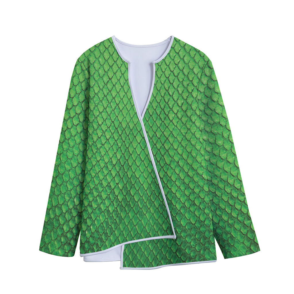 Green Python Snakeskin Print Long Sleeve Short Coat