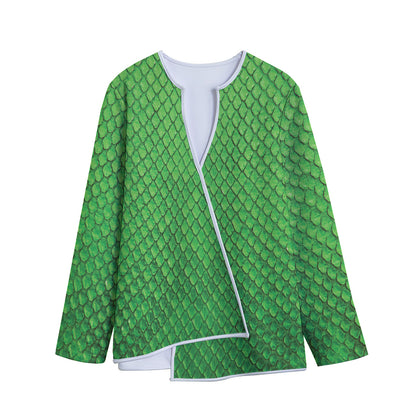 Green Python Snakeskin Print Long Sleeve Short Coat
