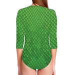 Green Python Snakeskin Print Long Sleeve Swimsuit