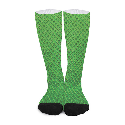 Green Python Snakeskin Print Long Socks