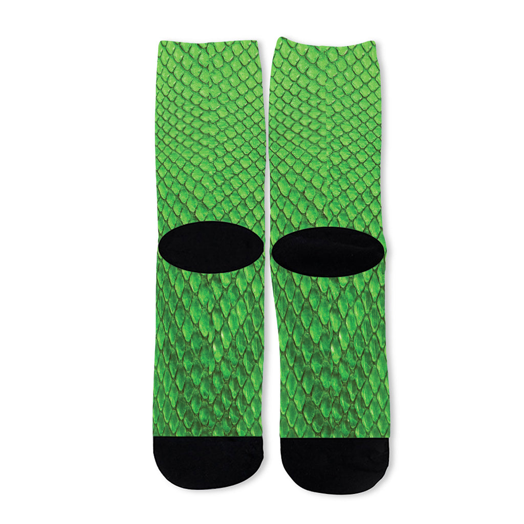 Green Python Snakeskin Print Long Socks