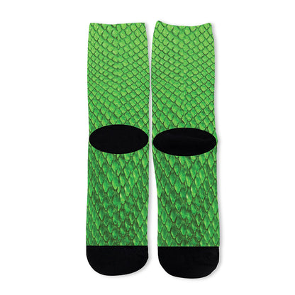 Green Python Snakeskin Print Long Socks