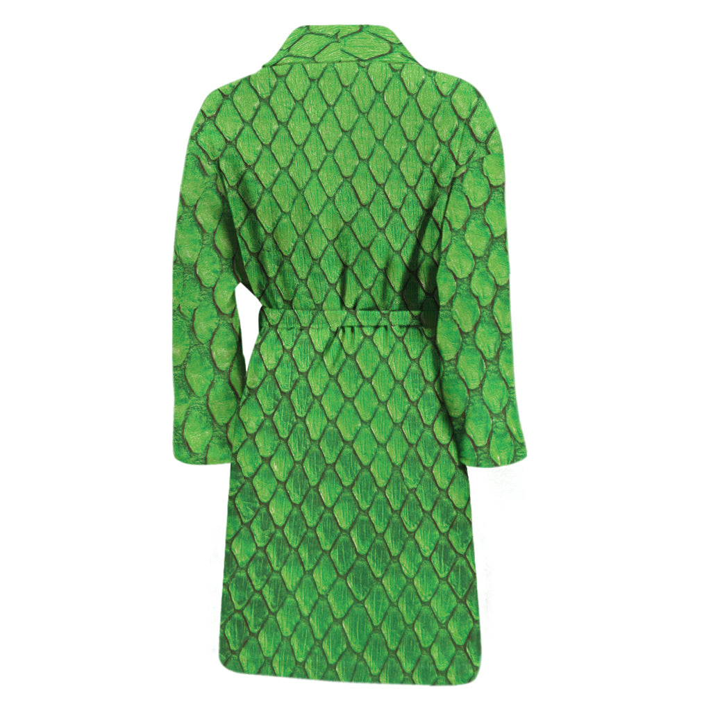 Green Python Snakeskin Print Men's Bathrobe