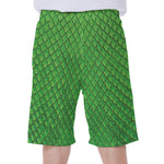 Green Python Snakeskin Print Men's Beach Shorts