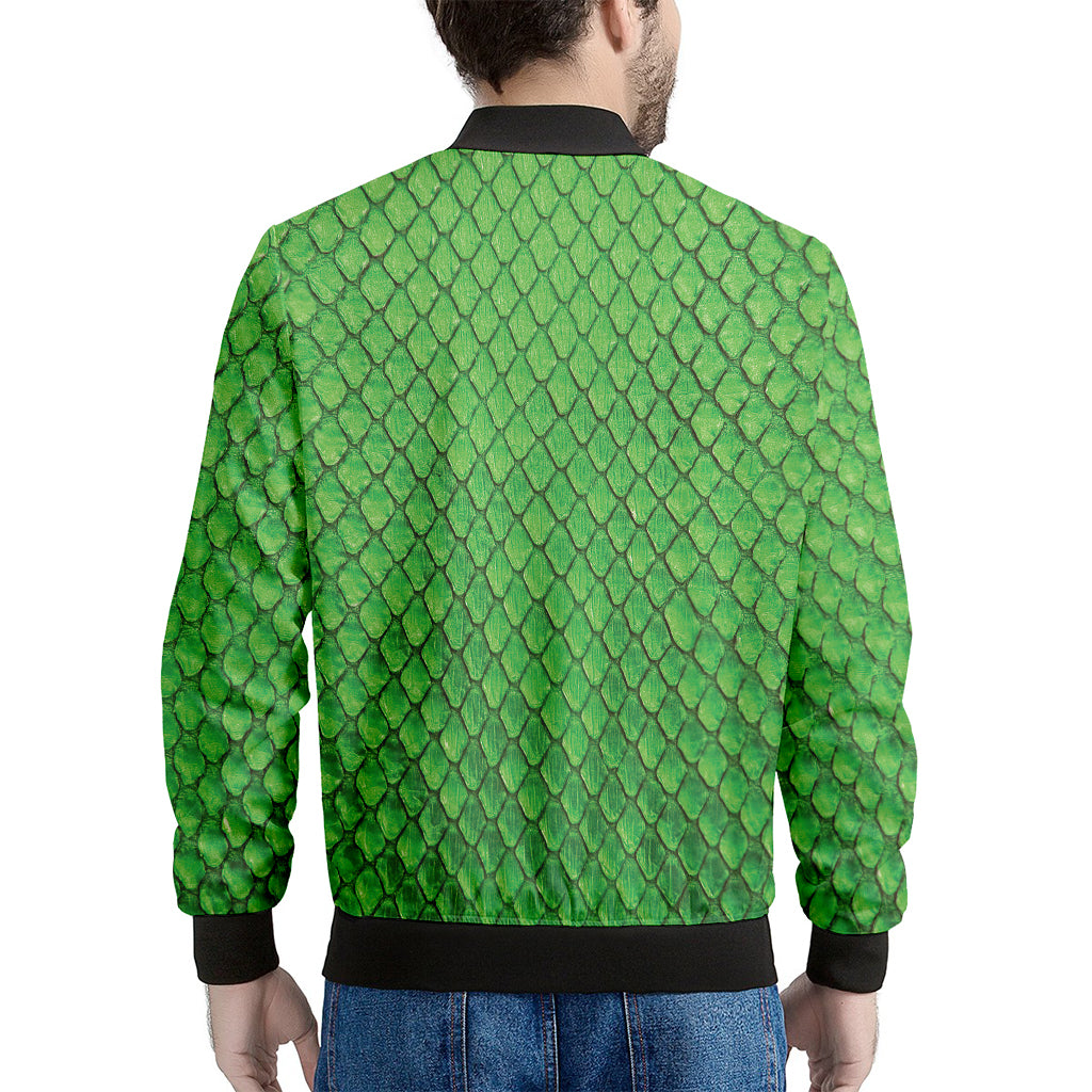 Green Python Snakeskin Print Men's Bomber Jacket