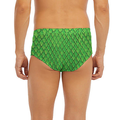 Green Python Snakeskin Print Men's Briefs