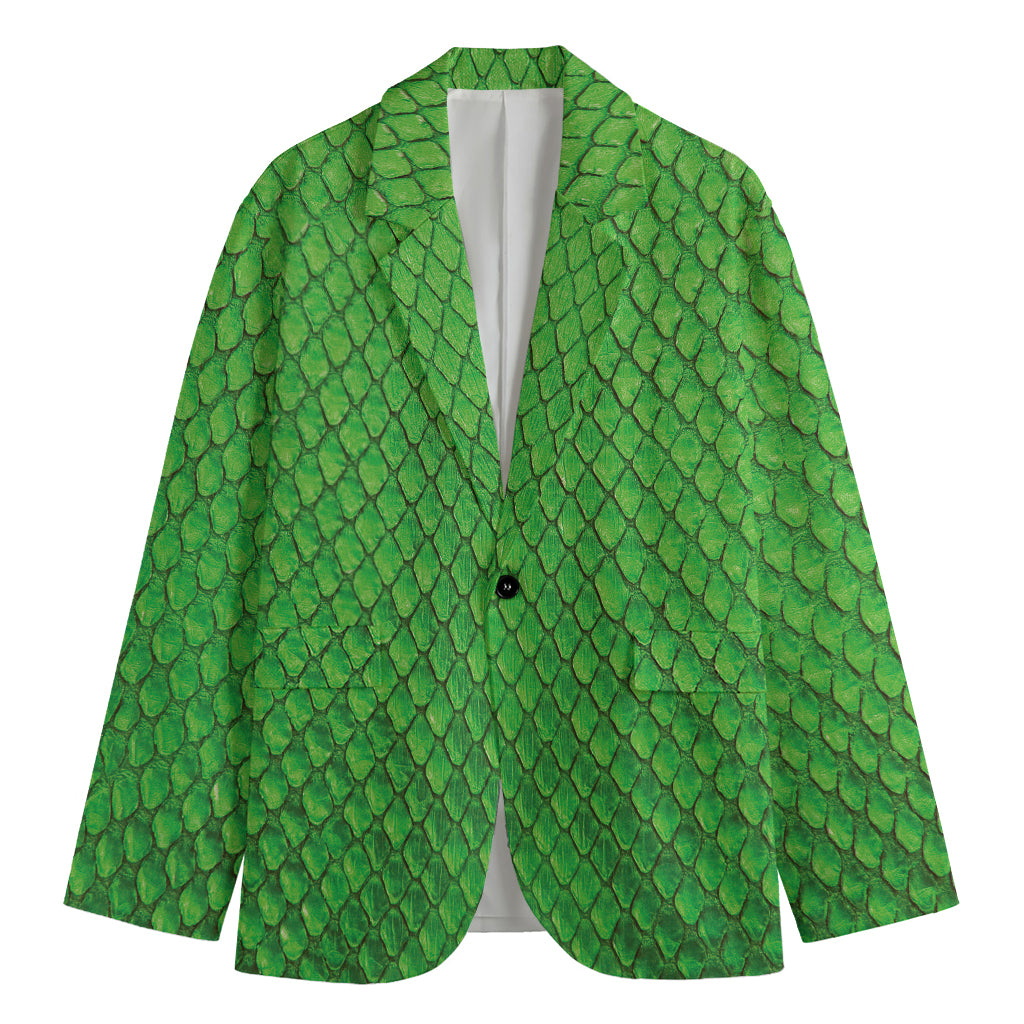 Green Python Snakeskin Print Men's Cotton Blazer