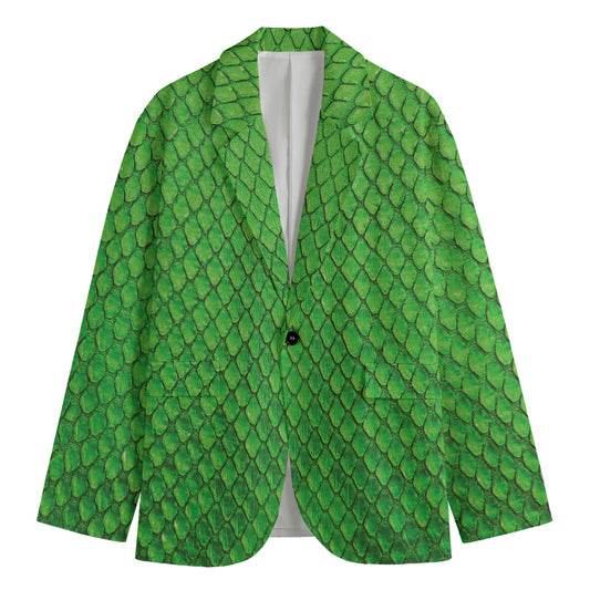 Green Python Snakeskin Print Men's Cotton Blazer