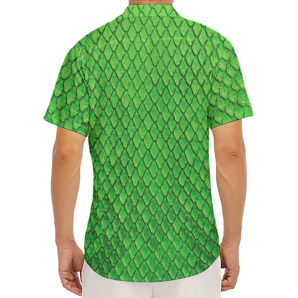 Green Python Snakeskin Print Men's Deep V-Neck Shirt