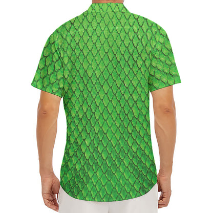Green Python Snakeskin Print Men's Deep V-Neck Shirt