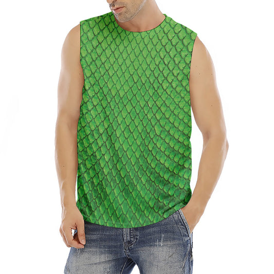 Green Python Snakeskin Print Men's Fitness Tank Top