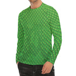 Green Python Snakeskin Print Men's Long Sleeve Rash Guard